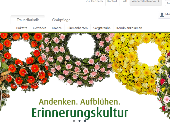 Screenshot des Onlineshops der Gärtnerei; Bild mit bunten Blumen 