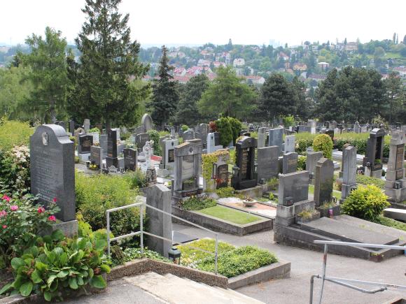 Foto von Gräbern mit Aussicht am Friedhof Sievering