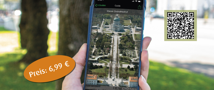 Die Hearonymus-App und der Audioguide „Wiener Zentralfriedhof“ übernehmen die Funktion eines interaktiven Guides.  (c) Friedhöfe Wien